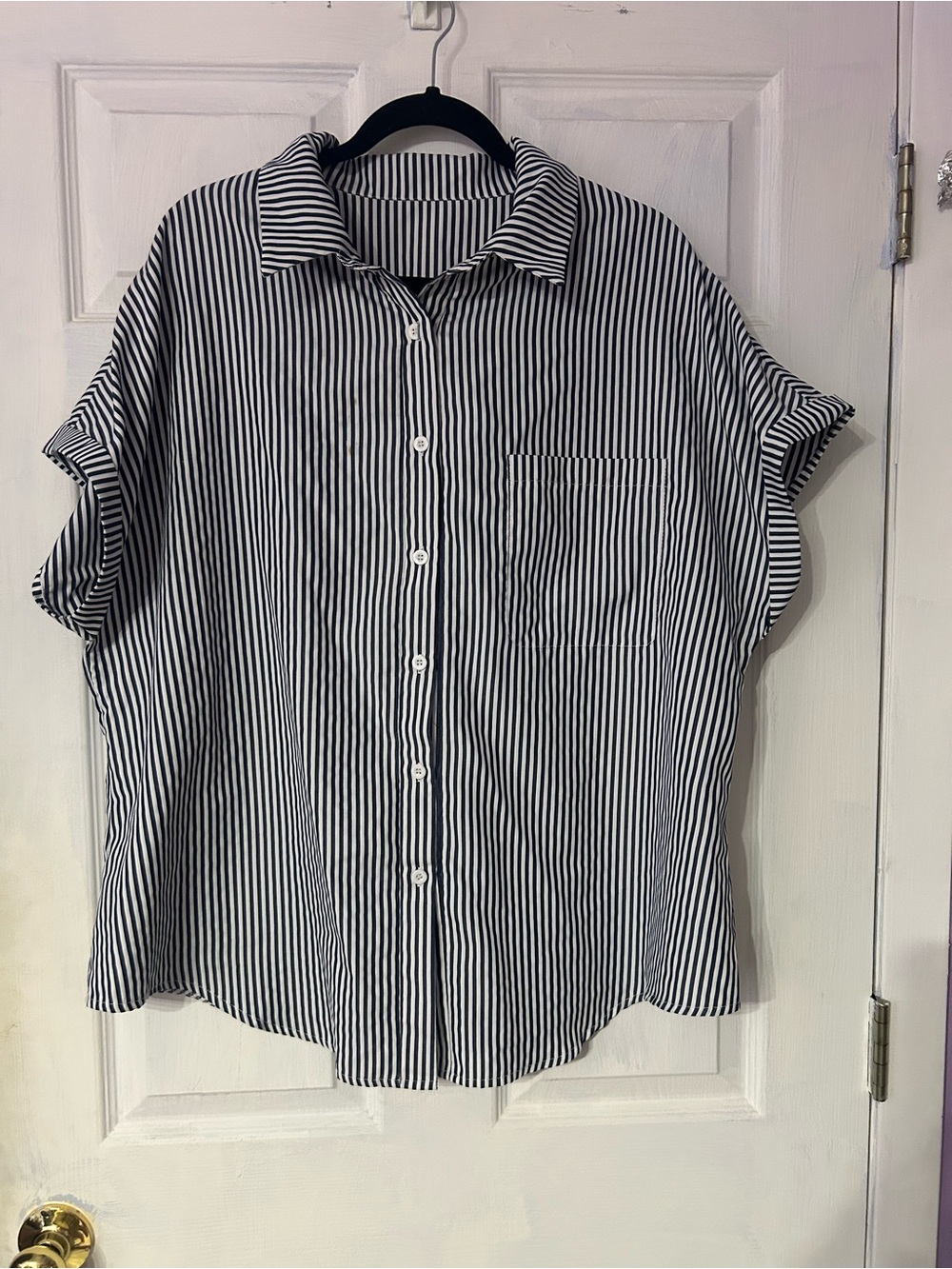 Striped Button-Up Shirt in Navy and White